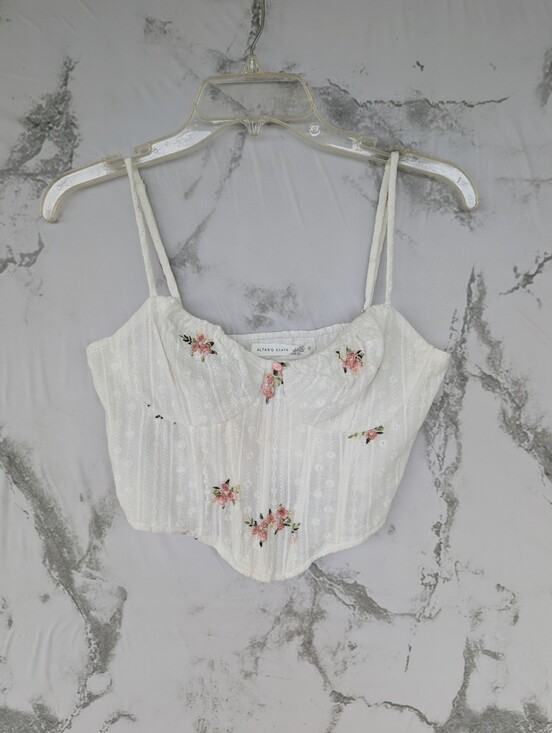 Altar'd State Tops - Altar'd State Women's Ivory Pink Floral Corset Cropped Tank Top Small NWT